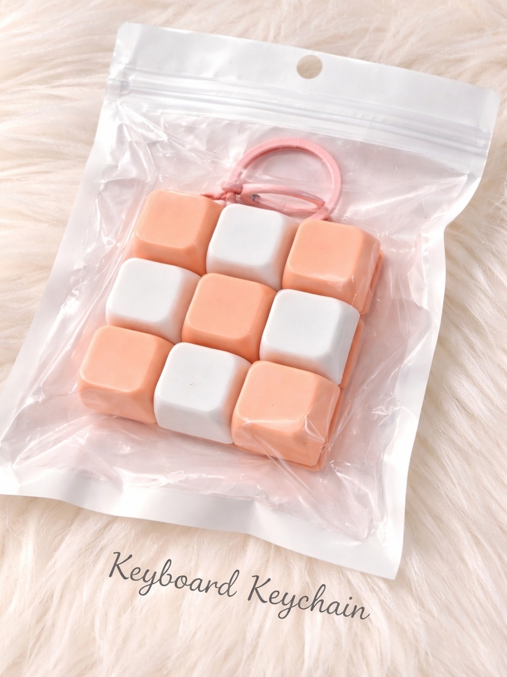 Peach & White Keycap Square Keychain